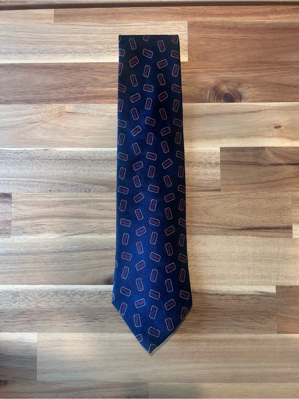 Barneys New York Men's Navy Patterned Silk Tie - Made in Italy